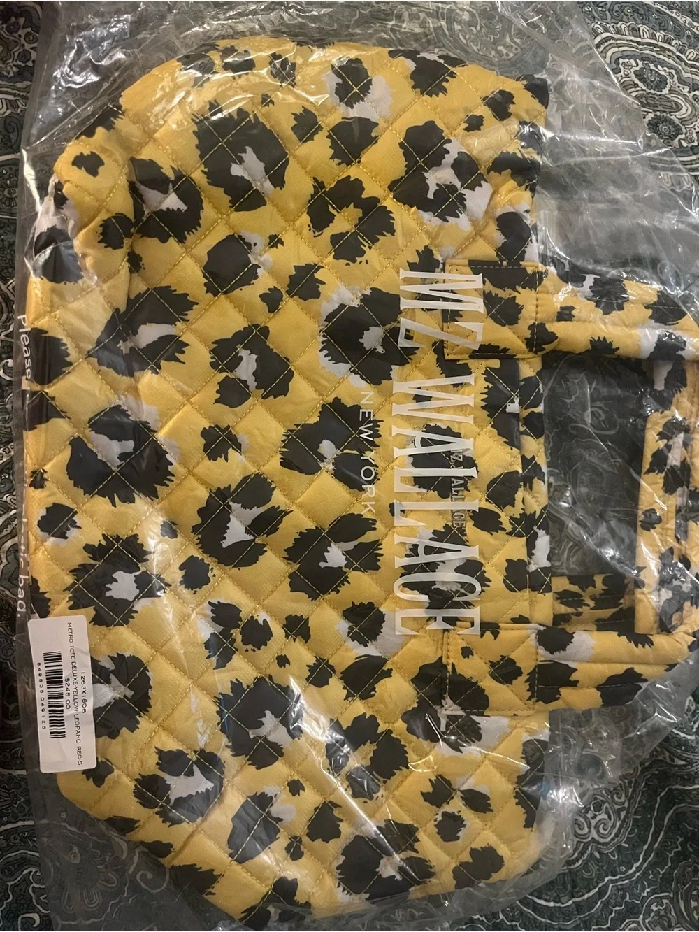 MZ Wallace Yellow Quilted Leopard-Print Tote Bag with Shoulder Strap - Picture 2 of 12